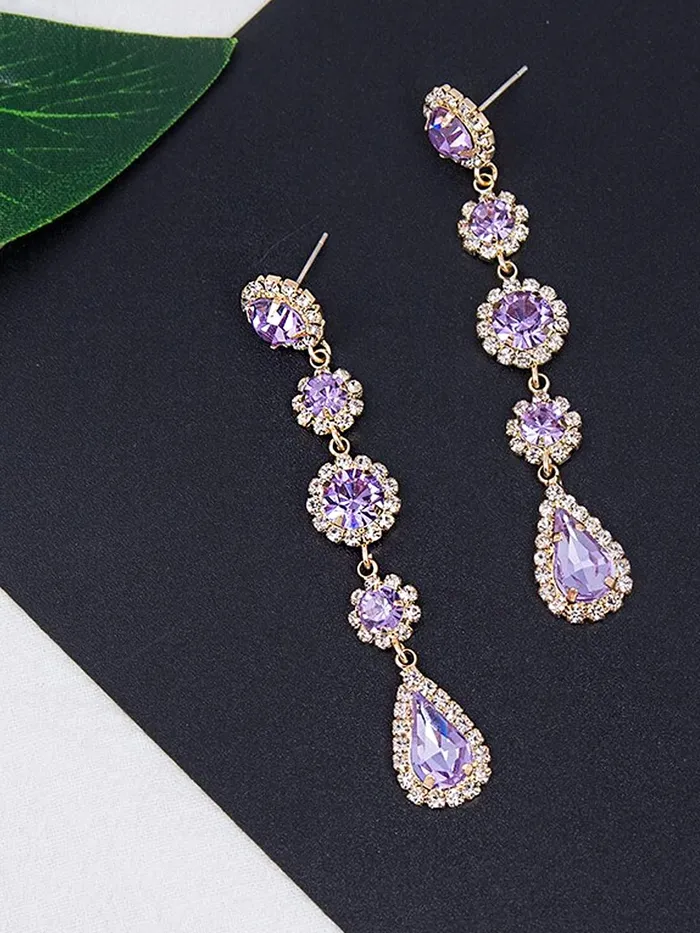 Yellow Chimes Earrings Yellow Chimes Earrings for Women and Girls Fashion Crystal Dangler Earrings Gold Plated Purple Long Danglers Earrings Birthday Gift for girls women Anniversary Gift for Wife