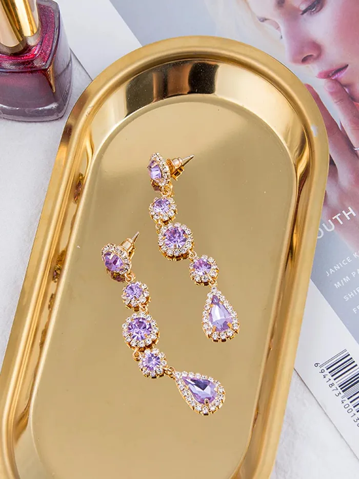Yellow Chimes Earrings Yellow Chimes Earrings for Women and Girls Fashion Crystal Dangler Earrings Gold Plated Purple Long Danglers Earrings Birthday Gift for girls women Anniversary Gift for Wife