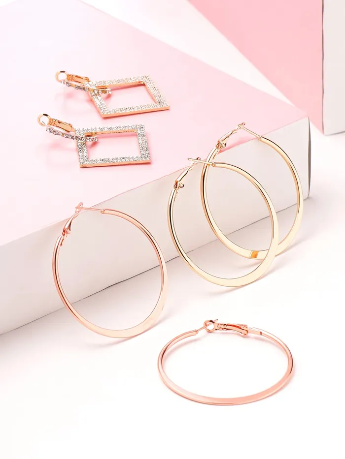 Yellow Chimes Earrings Yellow Chimes Earrings for Women and Girls Fashion Multicolor Hoop Earrings 3 Pairs Silver Gold Rose Gold Toned Hoops Earring Set Birthday Gift for Girls Women Anniversary Gift for Wife