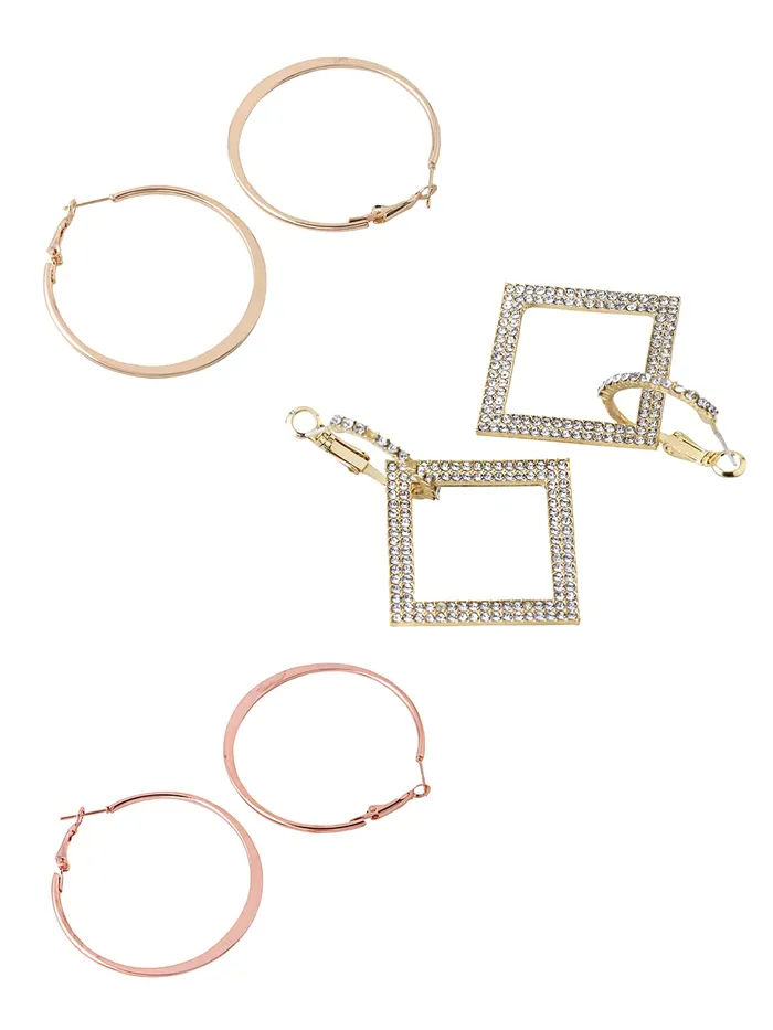 Yellow Chimes Earrings Yellow Chimes Earrings for Women and Girls Fashion Multicolor Hoop Earrings 3 Pairs Silver Gold Rose Gold Toned Hoops Earring Set Birthday Gift for Girls Women Anniversary Gift for Wife
