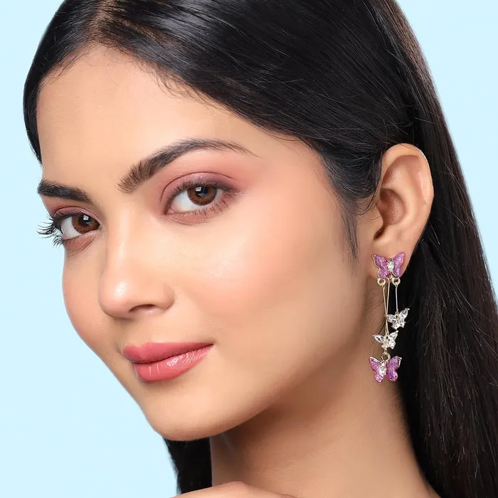Yellow Chimes Earrings Yellow Chimes Earrings for Women and Girls Fashion Purple Dangler Earrings Gold Plated Butterfly Long Chain Danglers Earrings Birthday Gift for Girls and Women Anniversary Gift for Wife