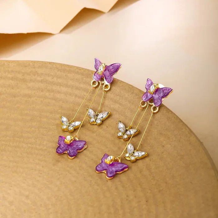 Yellow Chimes Earrings Yellow Chimes Earrings for Women and Girls Fashion Purple Dangler Earrings Gold Plated Butterfly Long Chain Danglers Earrings Birthday Gift for Girls and Women Anniversary Gift for Wife