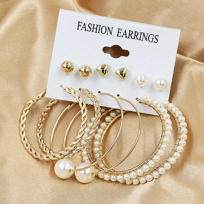 Yellow Chimes Earrings Yellow Chimes Earrings for Women and Girls Fashion White Pearl Hoops Set Gold Plated Combo of 12 Pairs Stud Hoop Earring Set Birthday Gift for girls and women Anniversary Gift for Wife
