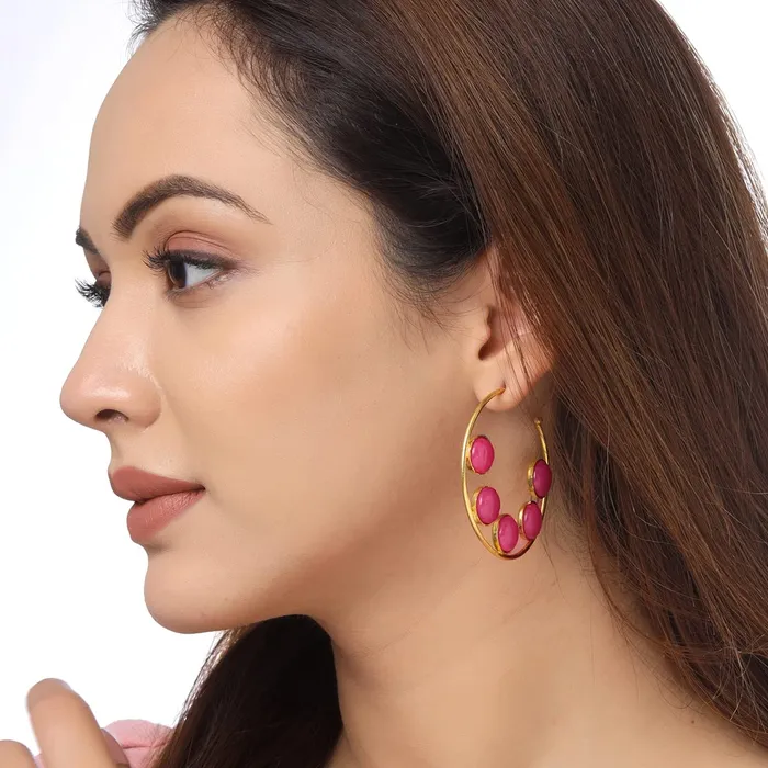 Yellow Chimes Earrings Yellow Chimes Earrings for Women and Girls Gold Plated Hoop EarringsStone Studded Hoops Earrings Birthday Gift for girls and women Anniversary Gift for Wife