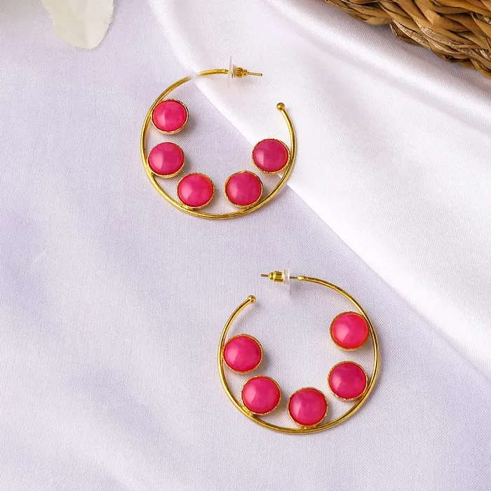 Yellow Chimes Earrings Yellow Chimes Earrings for Women and Girls Gold Plated Hoop EarringsStone Studded Hoops Earrings Birthday Gift for girls and women Anniversary Gift for Wife