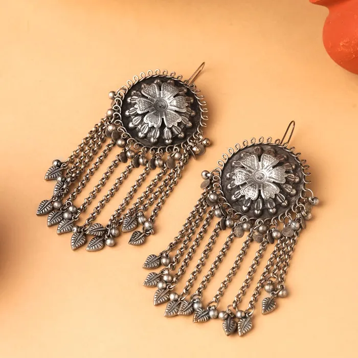 Yellow Chimes Earrings Yellow Chimes Earrings for Women and Girls Silver Oxidised DanglerSilver Oxidised Floral Designed Dangler EarringsBirthday Gift For girls and women Anniversary Gift for Wife