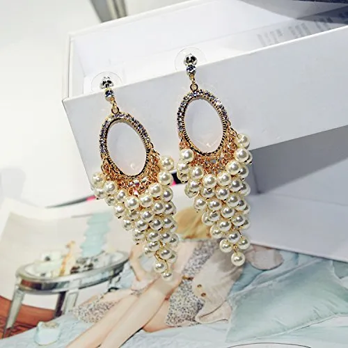 Yellow Chimes Earrings Yellow Chimes Earrings for Women Girls Butterfly Shaped Long Danglers Pearl Drop Earrings Combo Fashion White Stone Crystal Dangler Birthday Anniversary Gift For Women