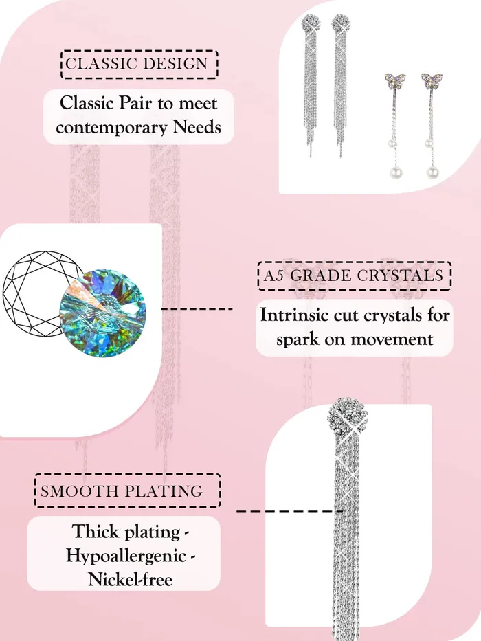 Yellow Chimes Earrings Yellow Chimes Earrings for Women Girls Butterfly Shaped Long Danglers Pearl Drop Earrings Combo Fashion White Stone Crystal Dangler Birthday Anniversary Gift For Women