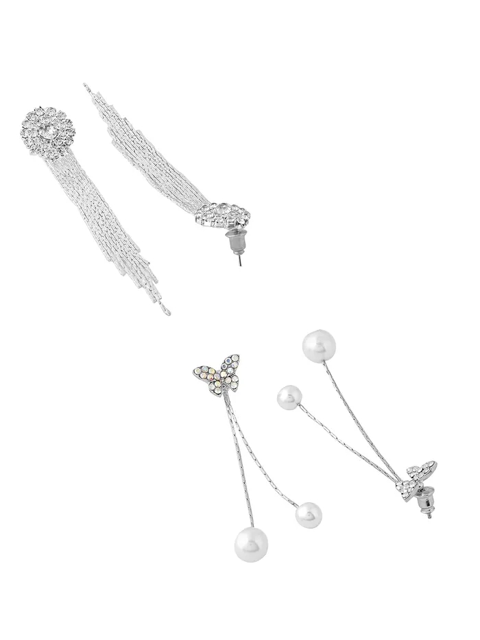 Yellow Chimes Earrings Yellow Chimes Earrings for Women Girls Butterfly Shaped Long Danglers Pearl Drop Earrings Combo Fashion White Stone Crystal Dangler Birthday Anniversary Gift For Women