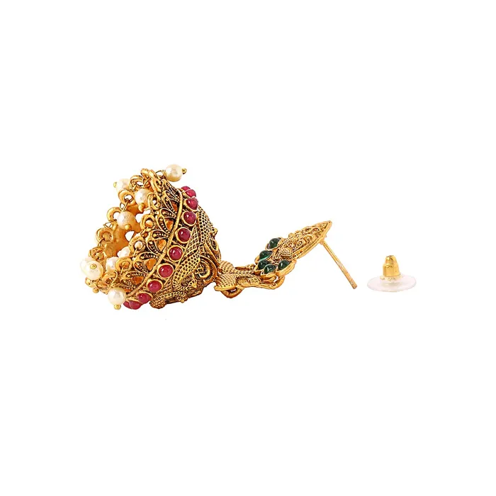 Yellow Chimes Earrings Yellow Chimes Earrings For Women Gold Tone Crystal Studded Pearl Drop Hanging Traditional Jhumka Earrings For Women and Girls