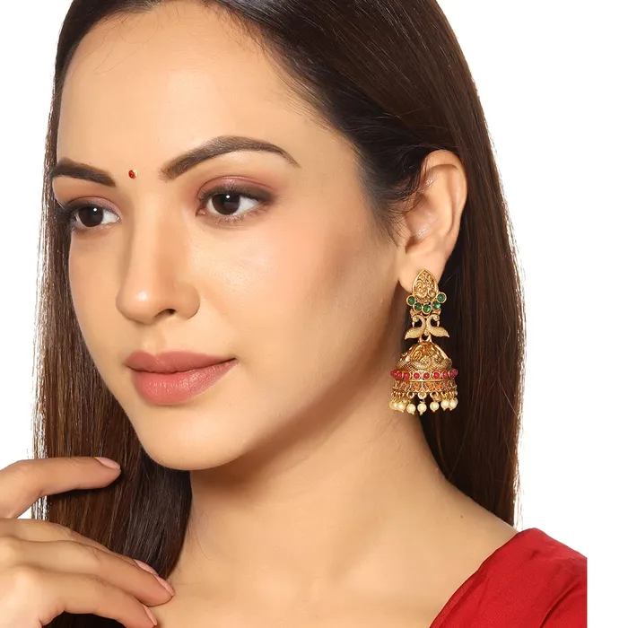 Yellow Chimes Earrings Yellow Chimes Earrings For Women Gold Tone Crystal Studded Pearl Drop Hanging Traditional Jhumka Earrings For Women and Girls