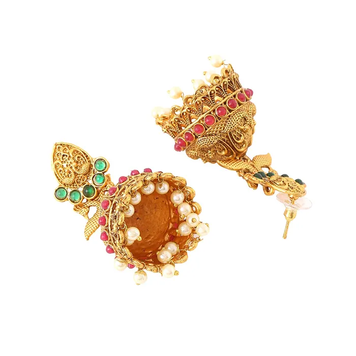 Yellow Chimes Earrings Yellow Chimes Earrings For Women Gold Tone Crystal Studded Pearl Drop Hanging Traditional Jhumka Earrings For Women and Girls