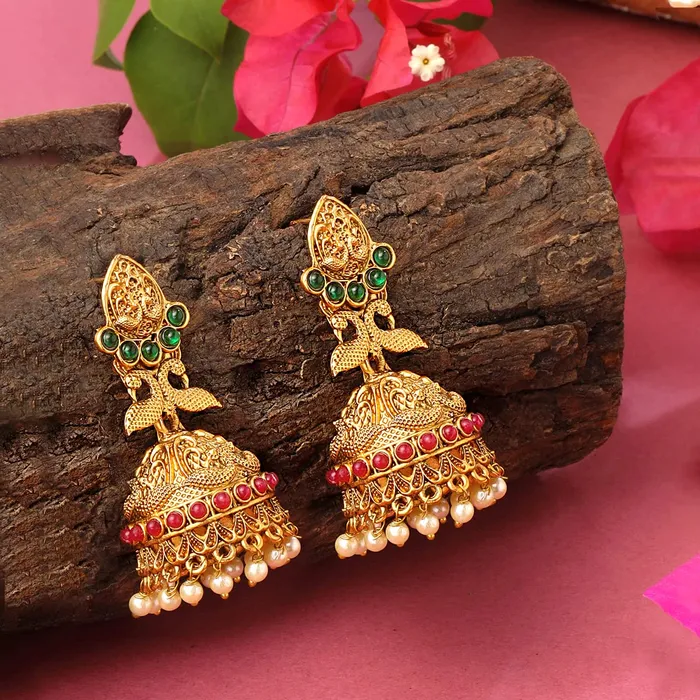 Yellow Chimes Earrings Yellow Chimes Earrings For Women Gold Tone Crystal Studded Pearl Drop Hanging Traditional Jhumka Earrings For Women and Girls
