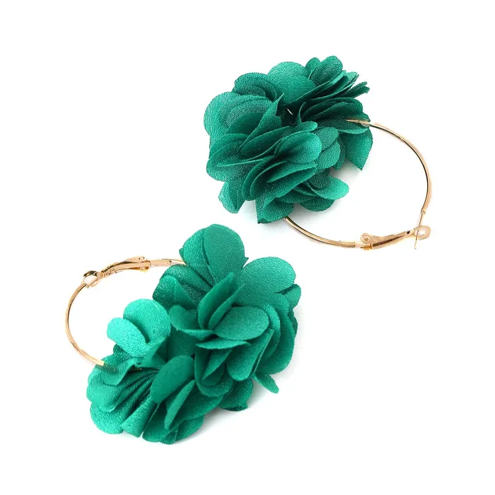 Yellow Chimes Earrings Yellow Chimes Earrings For Women Green Color Boho Dangle Lace Cloth Mesh Yarn Chiffon Silk Handmade Flower Layered Petal Circel Hoop Jewelry Earrings for Women and Girls