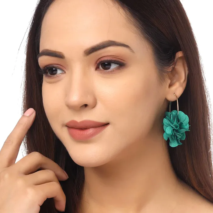 Yellow Chimes Earrings Yellow Chimes Earrings For Women Green Color Boho Dangle Lace Cloth Mesh Yarn Chiffon Silk Handmade Flower Layered Petal Circel Hoop Jewelry Earrings for Women and Girls