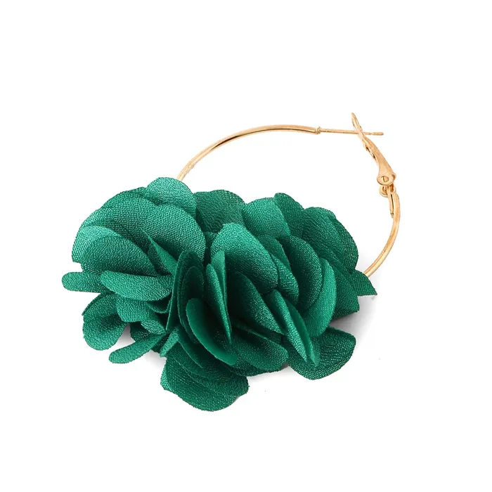 Yellow Chimes Earrings Yellow Chimes Earrings For Women Green Color Boho Dangle Lace Cloth Mesh Yarn Chiffon Silk Handmade Flower Layered Petal Circel Hoop Jewelry Earrings for Women and Girls