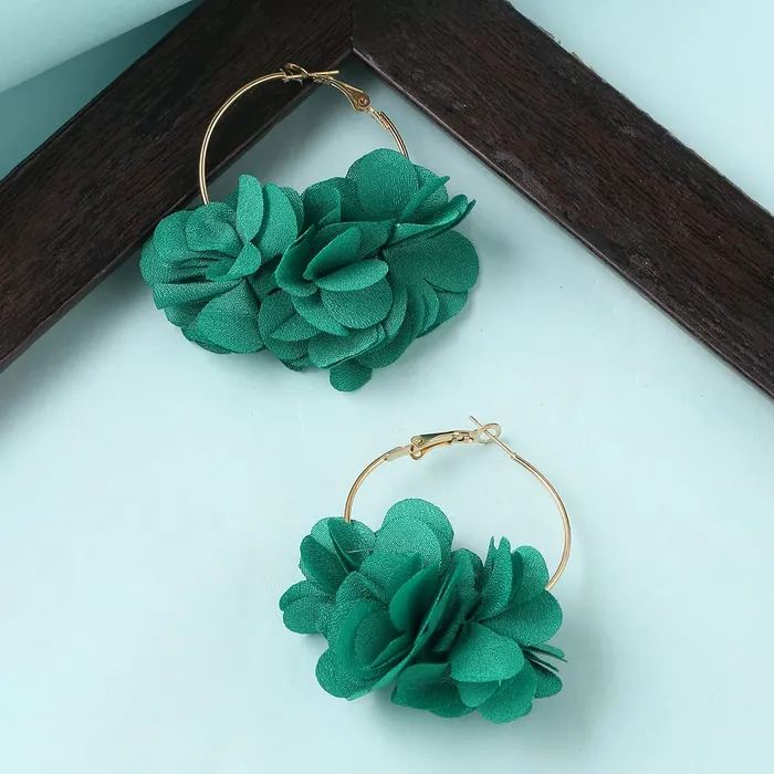 Yellow Chimes Earrings Yellow Chimes Earrings For Women Green Color Boho Dangle Lace Cloth Mesh Yarn Chiffon Silk Handmade Flower Layered Petal Circel Hoop Jewelry Earrings for Women and Girls