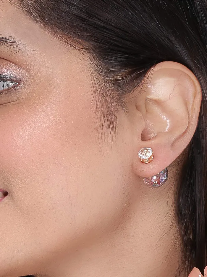 Yellow Chimes Earrings Yellow Chimes Elegant Multicolor Crystal Double Sided Combo Stud Earrings for Women and Girls