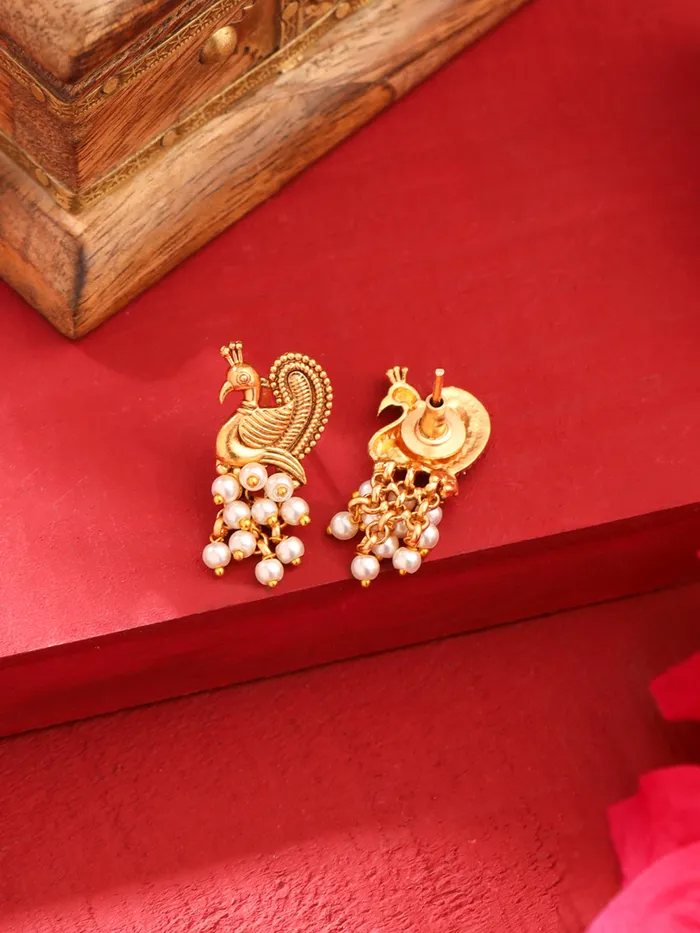 Yellow Chimes Earrings Yellow Chimes Gold Plated Drop Earrings with White Beads 34cm x 16cm Elegant Gift for Women