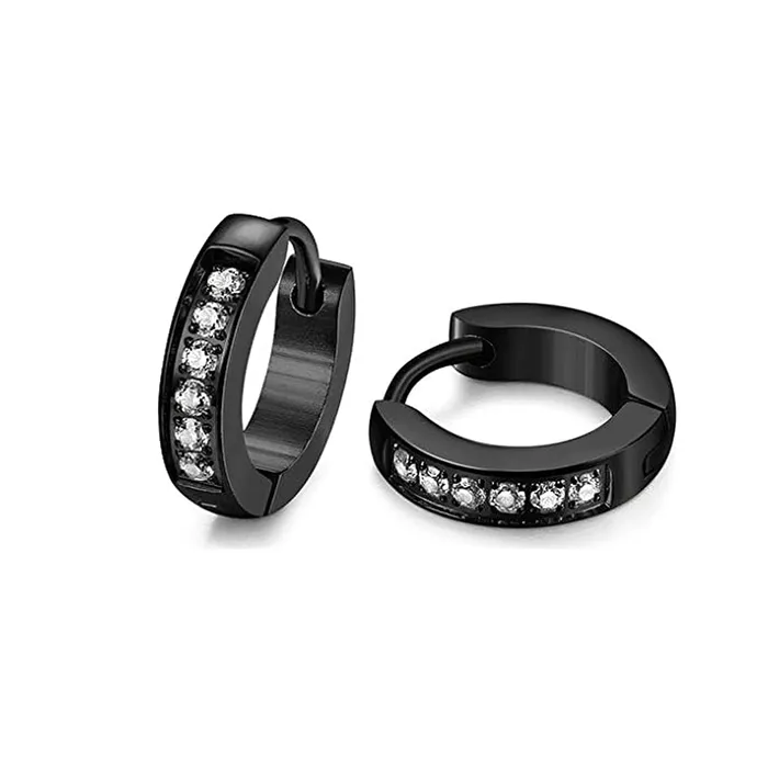 Yellow Chimes Earrings Yellow Chimes Hoop Earrings for Unisex Stainless Steel Crystal Black Hoops Earrings for Women and Men