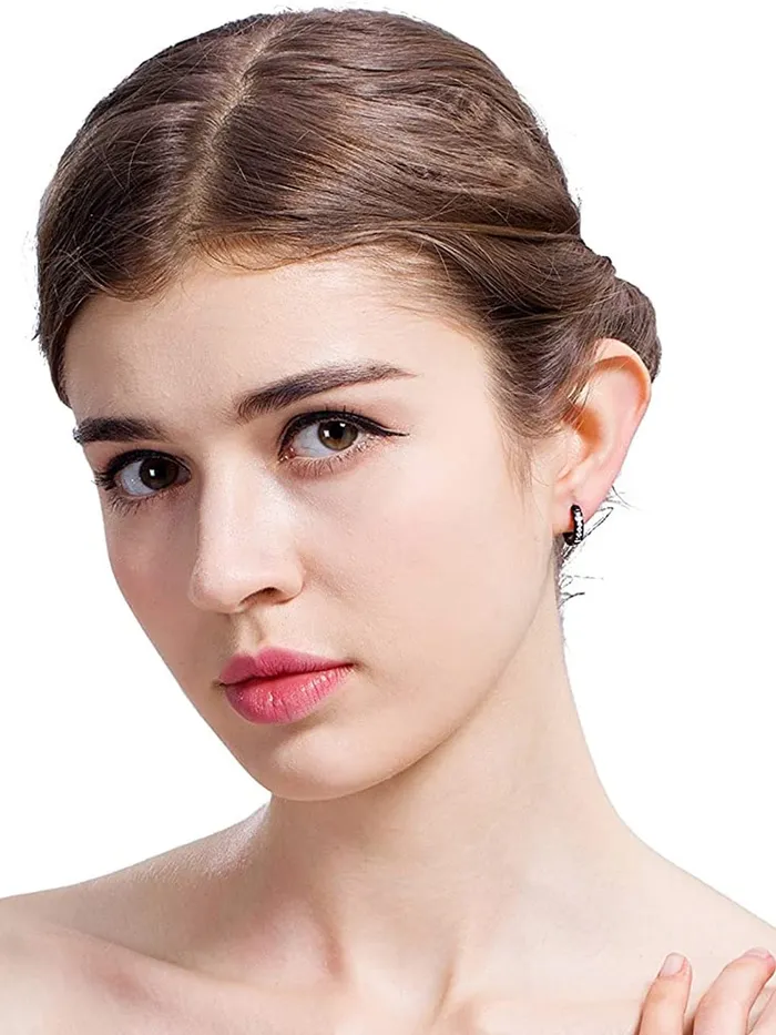 Yellow Chimes Earrings Yellow Chimes Hoop Earrings for Unisex Stainless Steel Crystal Black Hoops Earrings for Women and Men