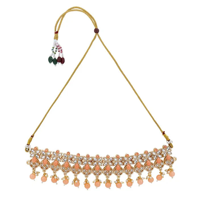 Yellow Chimes Earrings Yellow Chimes Jewellery Set for Women and Girls Kundan Necklace Set for Girls Gold Plated Beads Drop Kundan Choker Necklace Set Birthday Gift for girls and women Anniversary Gift for Wife