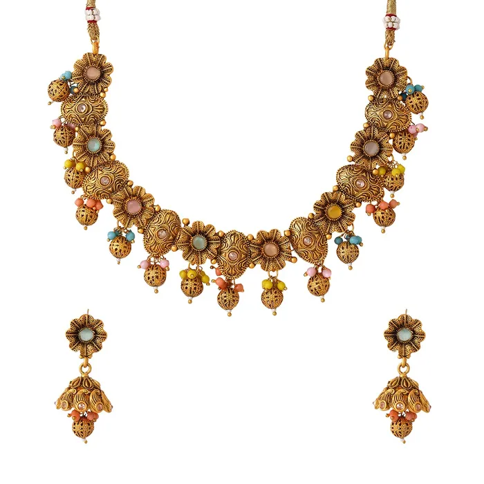 Yellow Chimes Earrings Yellow Chimes Jewellery Set for Women and Girls Traditional Bridal Jewellery Set for Wedding Gold Plated Choker Necklace Set Birthday Gift for girls and women Anniversary Gift for Wife