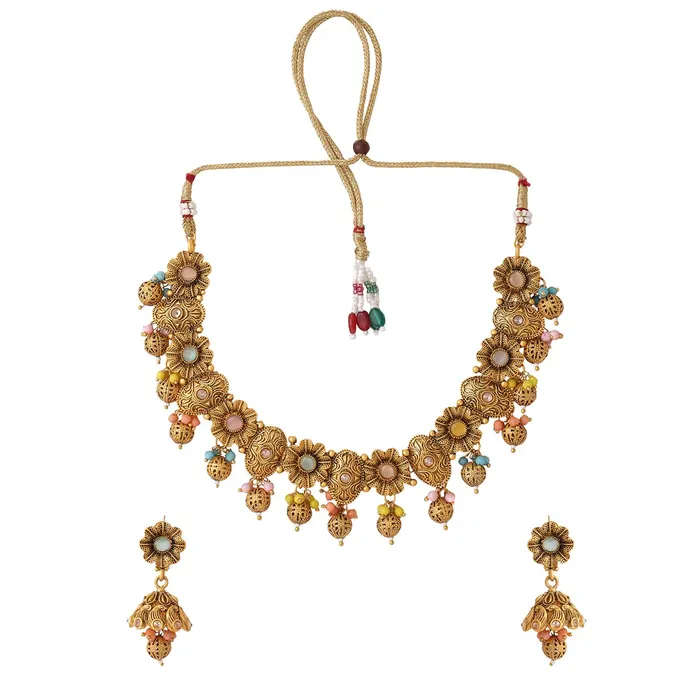Yellow Chimes Earrings Yellow Chimes Jewellery Set for Women and Girls Traditional Bridal Jewellery Set for Wedding Gold Plated Choker Necklace Set Birthday Gift for girls and women Anniversary Gift for Wife