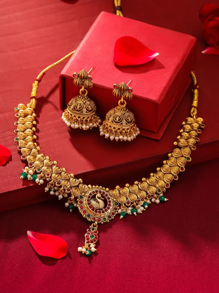Yellow Chimes Earrings Yellow Chimes Jewellery Set For Women Ethnic Gold Plated Choker Necklace Set for Women Traditional Jewellery Sets For Girls Birthday Gift for Girls Women Anniversary Gift for Wife