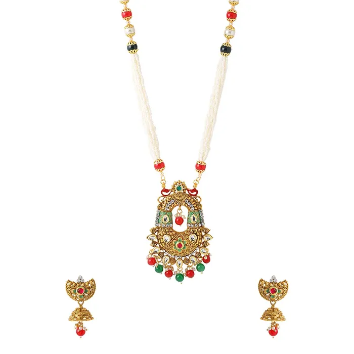 Yellow Chimes Earrings Yellow Chimes Jewellery Set For Women Long Kundan Beaded Charm Attached Necklace Set With Earrings For Women and Girls Yellow Chimes Earrings Yellow Chimes Jewellery Set For Women Long Kundan Beaded Charm Attached Necklace Set With Earrings For Women and Girls