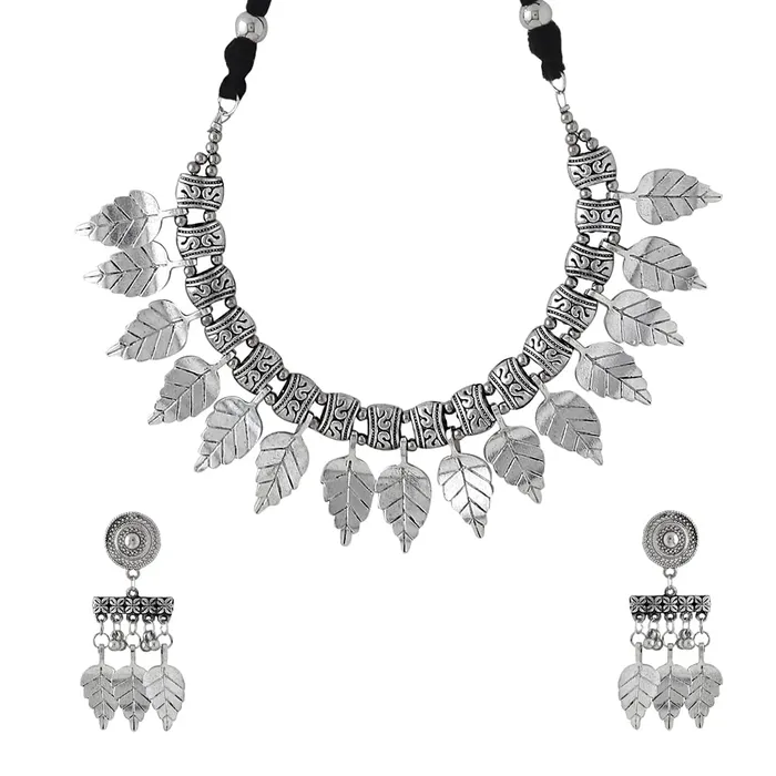 Yellow Chimes Earrings Yellow Chimes Jewellery Set For Women Silver Oxidised Necklace With Earring Leaflet Designed Vintage Necklace Set For Women and Girls Yellow Chimes Earrings Yellow Chimes Jewellery Set For Women Silver Oxidised Necklace With Earring Leaflet Designed Vintage Necklace Set For Women and Girls