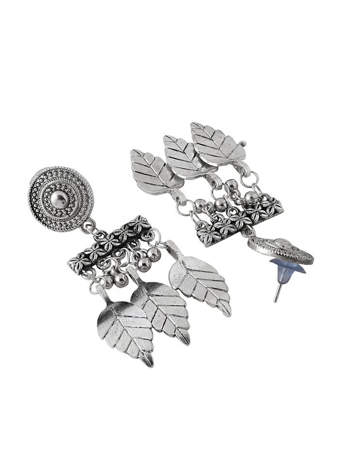 Yellow Chimes Earrings Yellow Chimes Jewellery Set For Women Silver Oxidised Necklace With Earring Leaflet Designed Vintage Necklace Set For Women and Girls