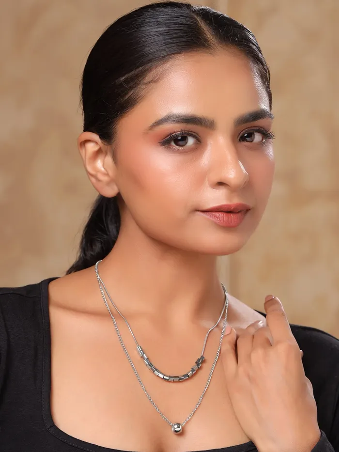 Yellow Chimes Earrings Yellow Chimes Layered Chain Necklace for Women Fashion Silver Chain Pendant Necklace Multilayered Chain Necklace for Women Necklace for Girls Birthday Anniversary Gift for Women Wife