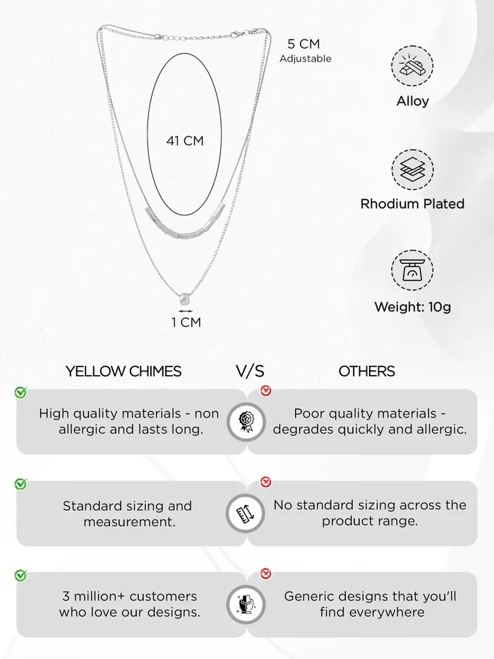 Yellow Chimes Earrings Yellow Chimes Layered Chain Necklace for Women Fashion Silver Chain Pendant Necklace Multilayered Chain Necklace for Women Necklace for Girls Birthday Anniversary Gift for Women Wife