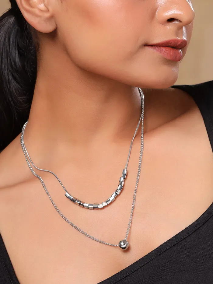 Yellow Chimes Earrings Yellow Chimes Layered Chain Necklace for Women Fashion Silver Chain Pendant Necklace Multilayered Chain Necklace for Women Necklace for Girls Birthday Anniversary Gift for Women Wife