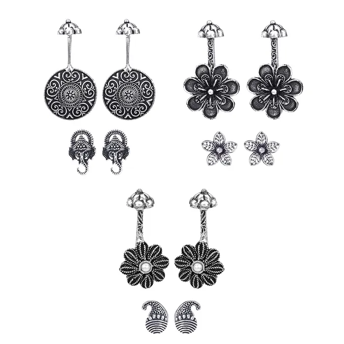 Yellow Chimes Earrings Yellow Chimes Oxidised Ear Cuffs for Women Combo of 3 Pairs Silver Oxidised Stud Earrings Floral Design Traditional Bugadi Ear Clip Earrings for Women and Girls Yellow Chimes Earrings Yellow Chimes Oxidised Ear Cuffs for Women Combo of 3 Pairs Silver Oxidised Stud Earrings Floral Design Traditional Bugadi Ear Clip Earrings for Women and Girls
