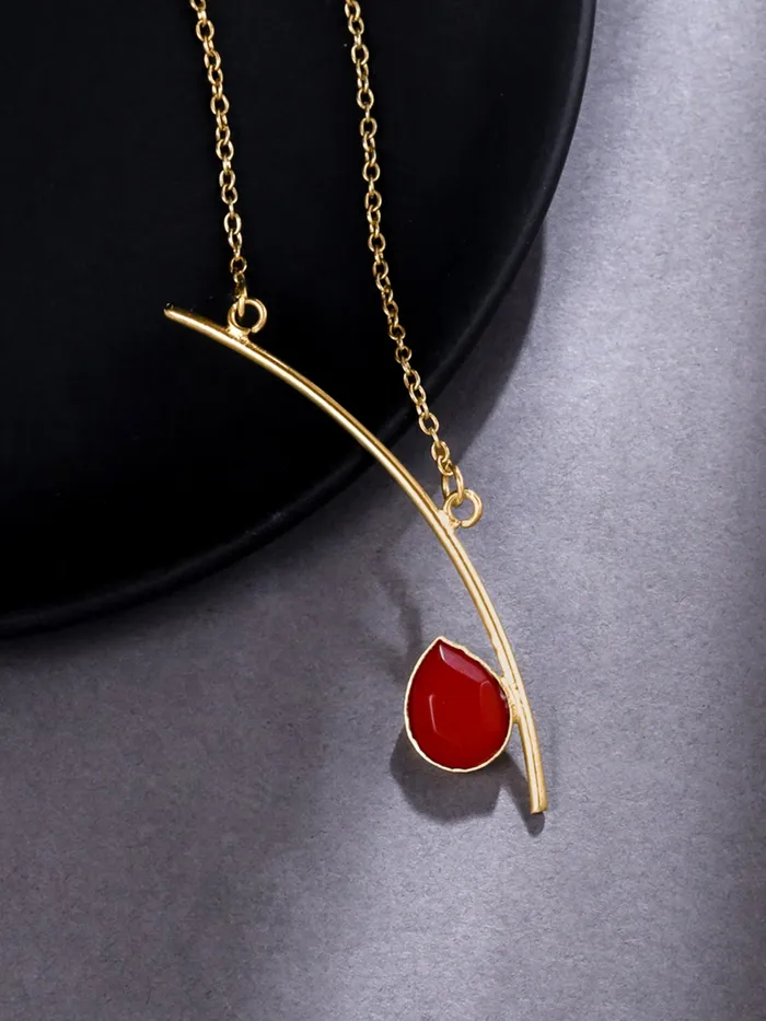 Yellow Chimes Earrings Yellow Chimes Pendant Necklace For Women Fashion Golden Charm Pendant Gold Plated Red Stone Studded Chain Necklace For Girls Heritage Hues Birthday Gift for Girls Anniversary Gift for Wife
