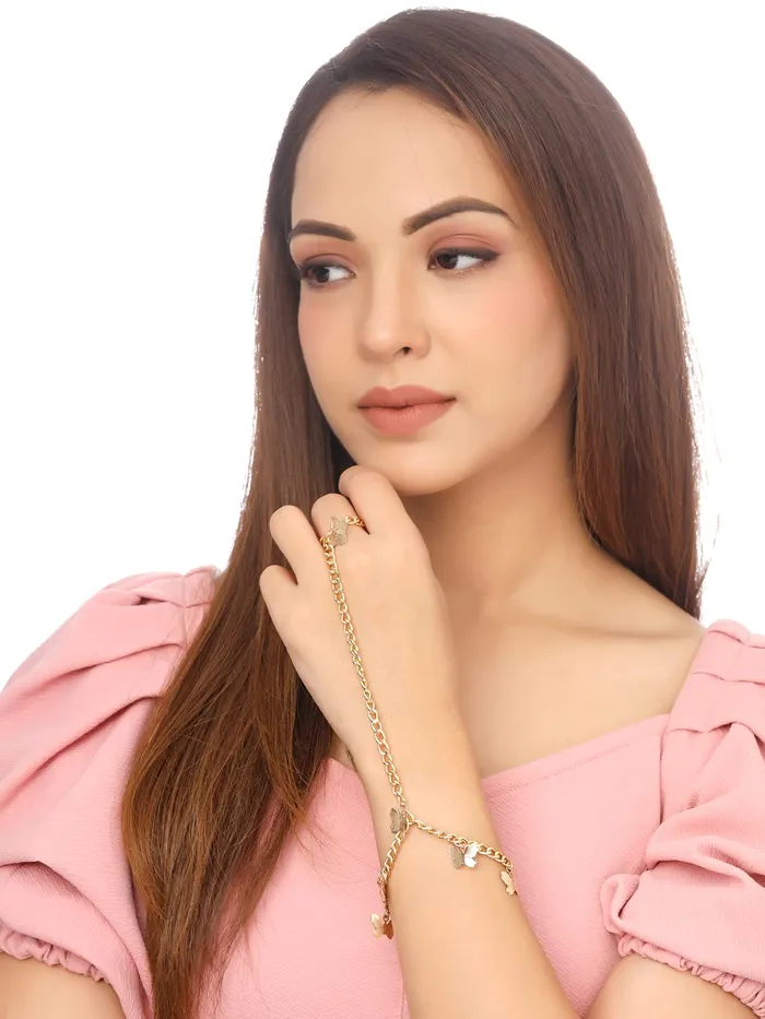 Yellow Chimes Earrings Yellow Chimes Ring Bracelet for Women and Girls Bracelet With Ring for Girls Gold Toned Butterfly Charm Ring Bracelet Birthday Gift For Girls and Women