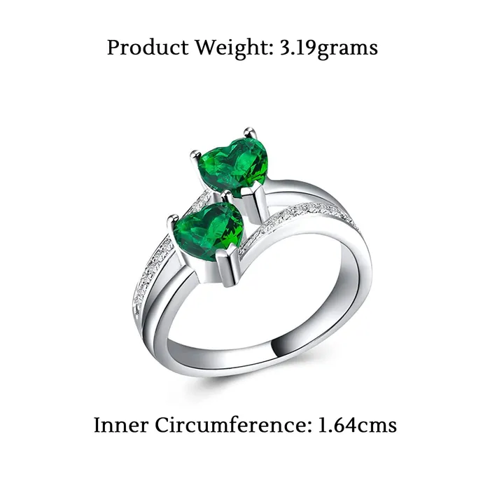 Yellow Chimes Earrings Yellow Chimes Rings for Women and Girls Blue Color Ring Silver Tone Dual Heart Shaped Green Crystal Finger Ring for Women Birthday Gift For girls and women Anniversary Gift for Wife