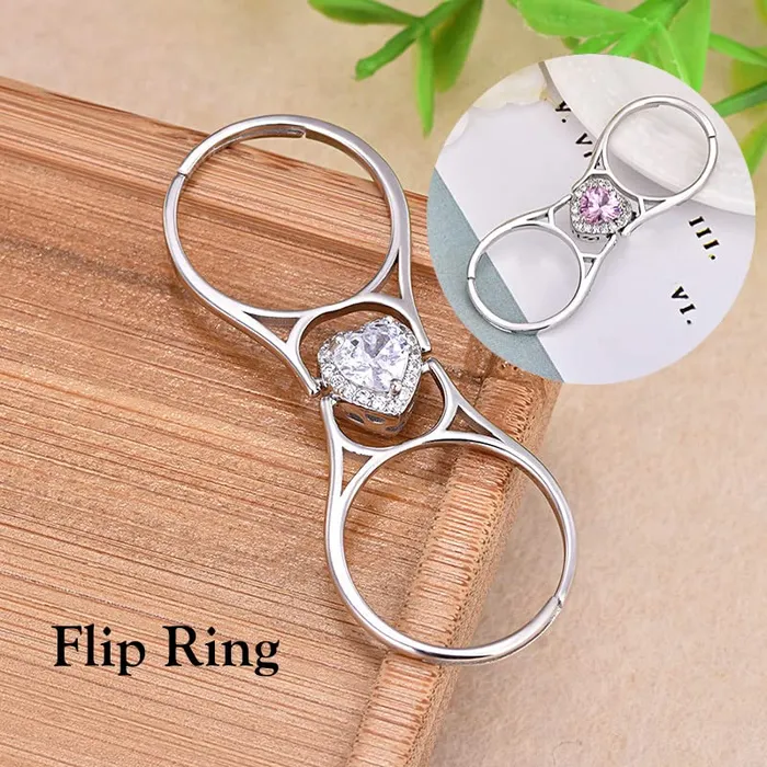Yellow Chimes Earrings Yellow Chimes Rings for Women Girls Dual Flip Pink Silver Ring Adjustable Crystal Rings Silver Toned Heart Shaped Ring for Women Birthday Gift for girls women Anniversary Gift for Wife
