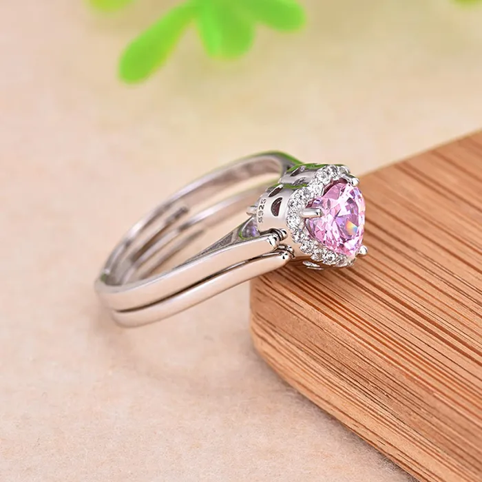 Yellow Chimes Earrings Yellow Chimes Rings for Women Girls Dual Flip Pink Silver Ring Adjustable Crystal Rings Silver Toned Heart Shaped Ring for Women Birthday Gift for girls women Anniversary Gift for Wife
