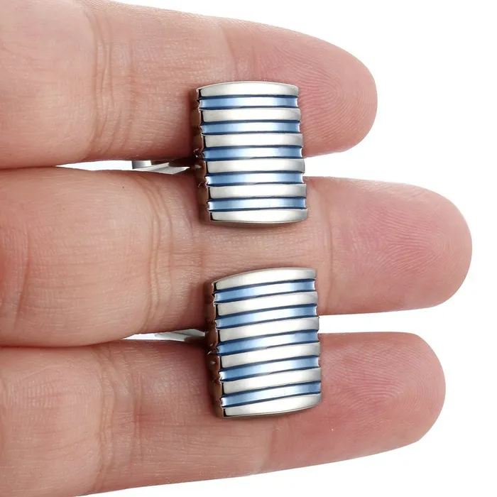 Yellow Chimes Earrings Yellow Chimes Sober Blue Stripes Stainless Steel Cuff Links for Men and Boys