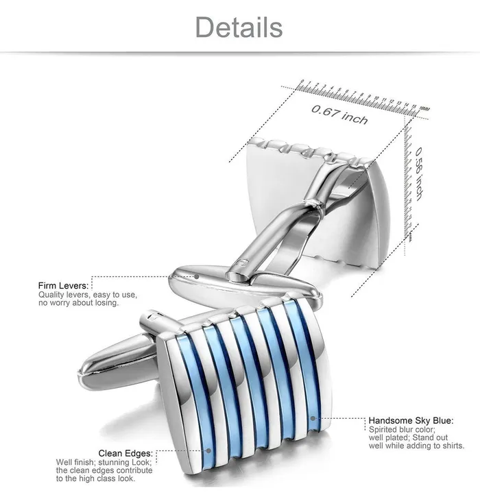 Yellow Chimes Earrings Yellow Chimes Sober Blue Stripes Stainless Steel Cuff Links for Men and Boys