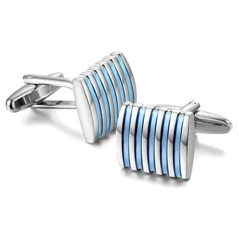 Yellow Chimes Earrings Yellow Chimes Sober Blue Stripes Stainless Steel Cuff Links for Men and Boys
