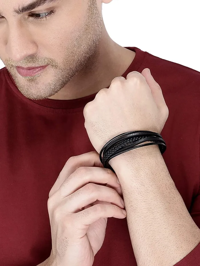 Yellow Chimes Earrings Yellow Chimes Stainless Steel Genuine Leather Black Analogue Watch with Black Leather Bracelet for Men Boys in a Gift Box Medium YCMG01WTCHBRTBK