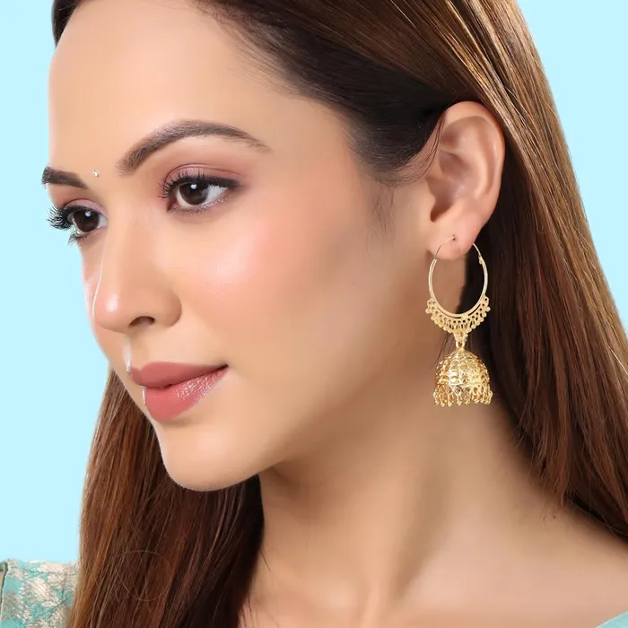 Yellow Chimes Earrings Yellow Chimes Traditional Golden Hoop Jhumka Earrings for Women and Girls One Gram Gold Plated Combo Of 2 Pairs Big Jhumka Jhumki Earrings Eternal Elegance Birthday Gift for Girls Women