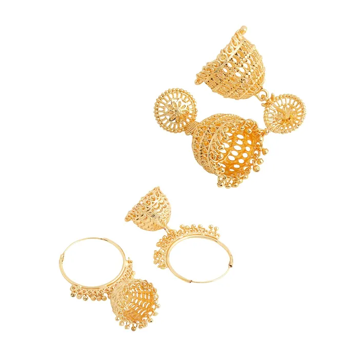 Yellow Chimes Earrings Yellow Chimes Traditional Golden Hoop Jhumka Earrings for Women and Girls One Gram Gold Plated Combo Of 2 Pairs Big Jhumka Jhumki Earrings Eternal Elegance Birthday Gift for Girls Women