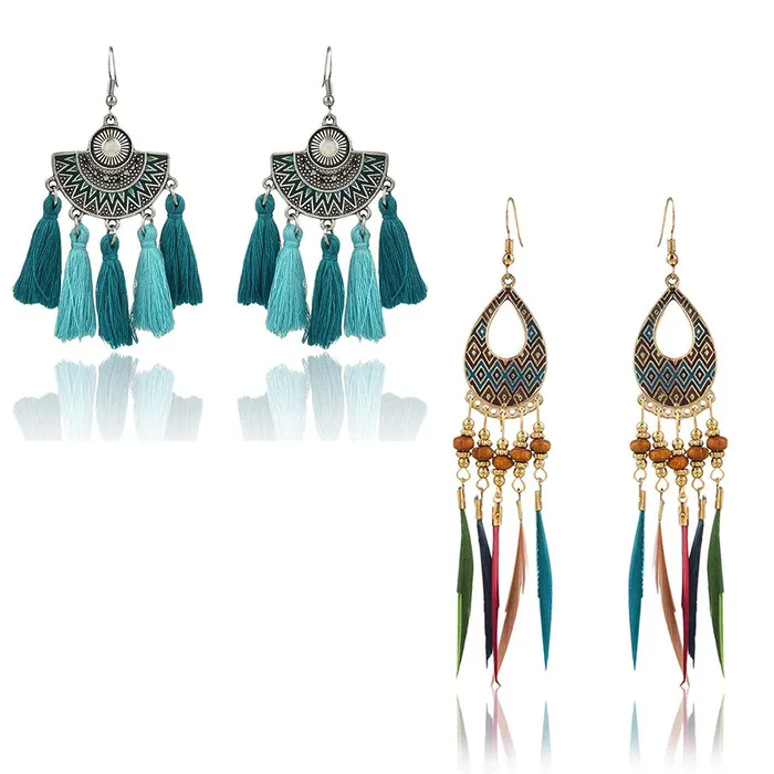 Yellow Chimes Earrings Yellow Chimes Two Pairs Feather Tassel Earrings For Women and Girls Yellow Chimes Earrings Yellow Chimes Two Pairs Feather Tassel Earrings For Women and Girls