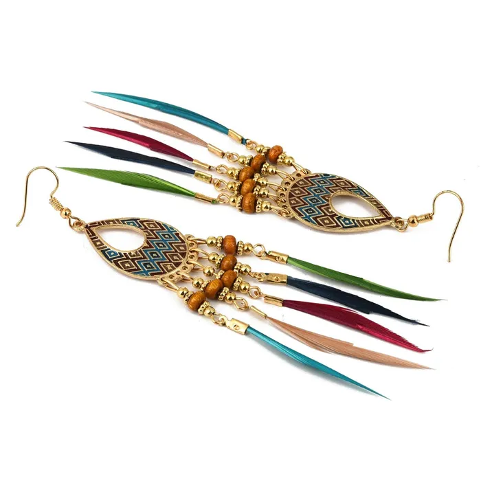 Yellow Chimes Earrings Yellow Chimes Two Pairs Feather Tassel Earrings For Women and Girls