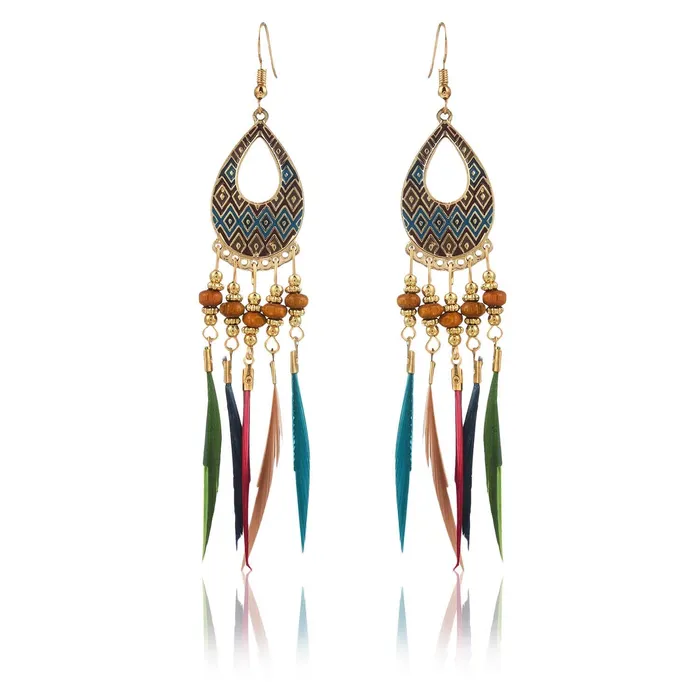Yellow Chimes Earrings Yellow Chimes Two Pairs Feather Tassel Earrings For Women and Girls
